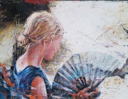 Girl with fan in blue 90x70 acrylic